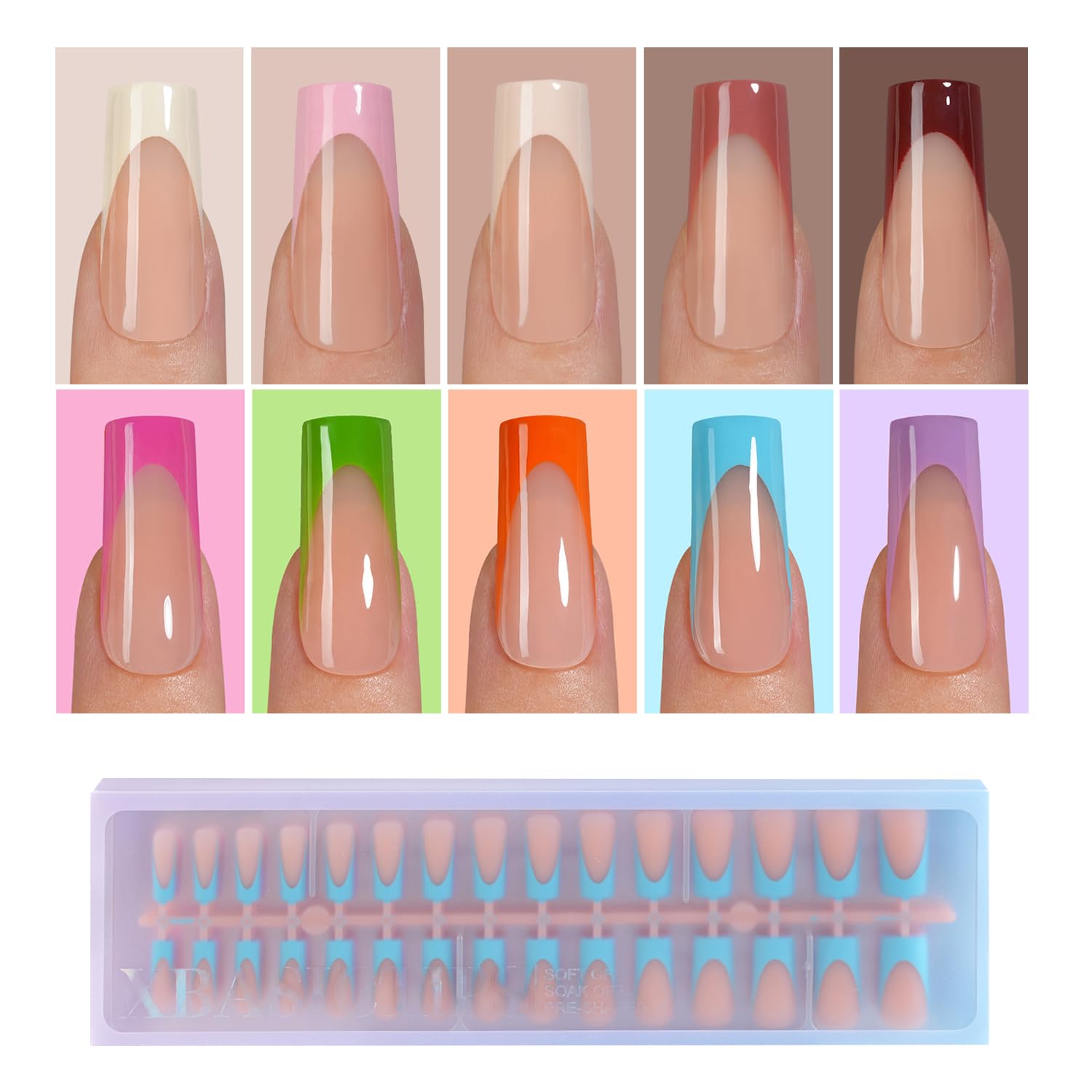 Misssix XBASICTIPS French Tip Press On Nails, 150 Pcs Short Square French Gel Nail Tips, Soft Gel Pre-shaped No File Need Fake Nails for Nail Art DIY Extension Designs, 15 Sizes